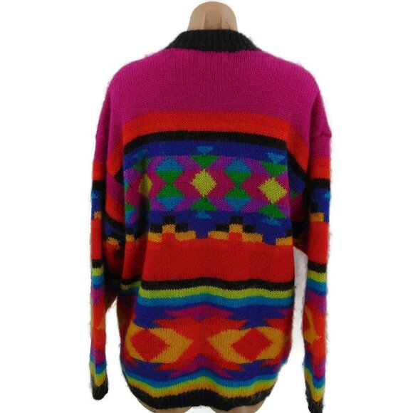 Workshop Fenn Wright Manson Mohair Blend Sweater M Vintage 80s Geometric Pink - Picture 4 of 10